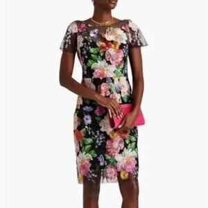 NWT Marchesa Notte Dress Size 2 Embroidered Floral Flowers Black
